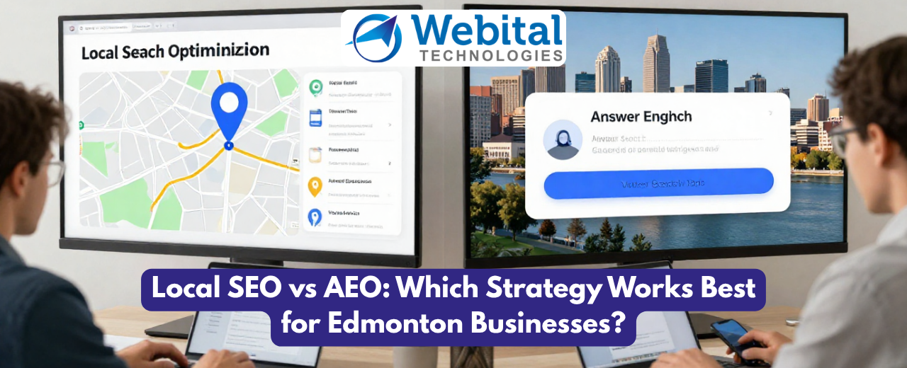 Local SEO vs AEO strategies helping Edmonton businesses improve search visibility and AI-driven search results